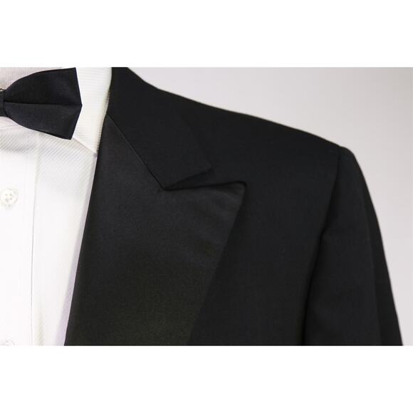 Tom James Vintage 70s Black Peak Lapel Tuxedo Blazer Jacket Wedding Custom 46R - Picture 4 of 8
